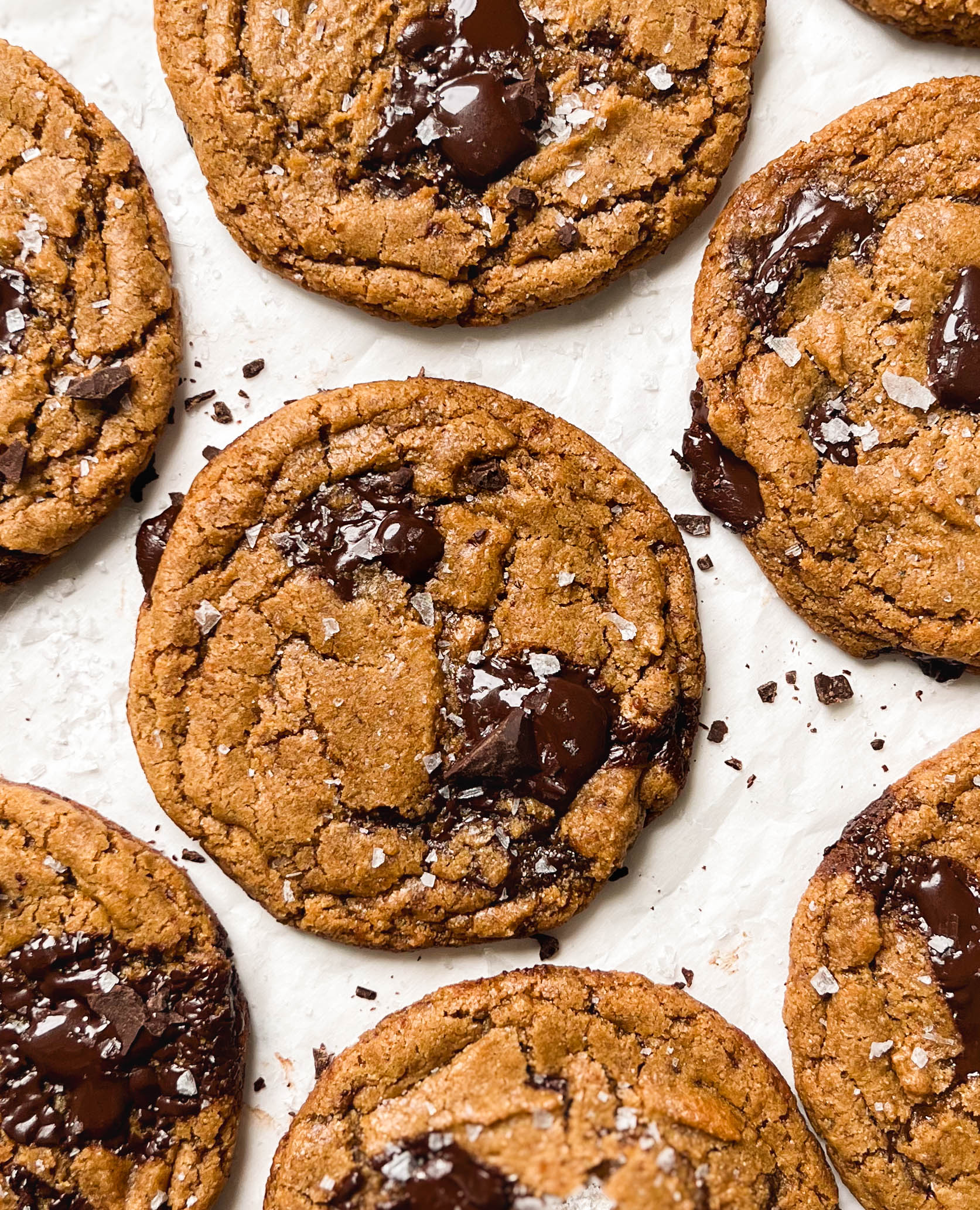 vegan chocolate chip cookies on parchment paper