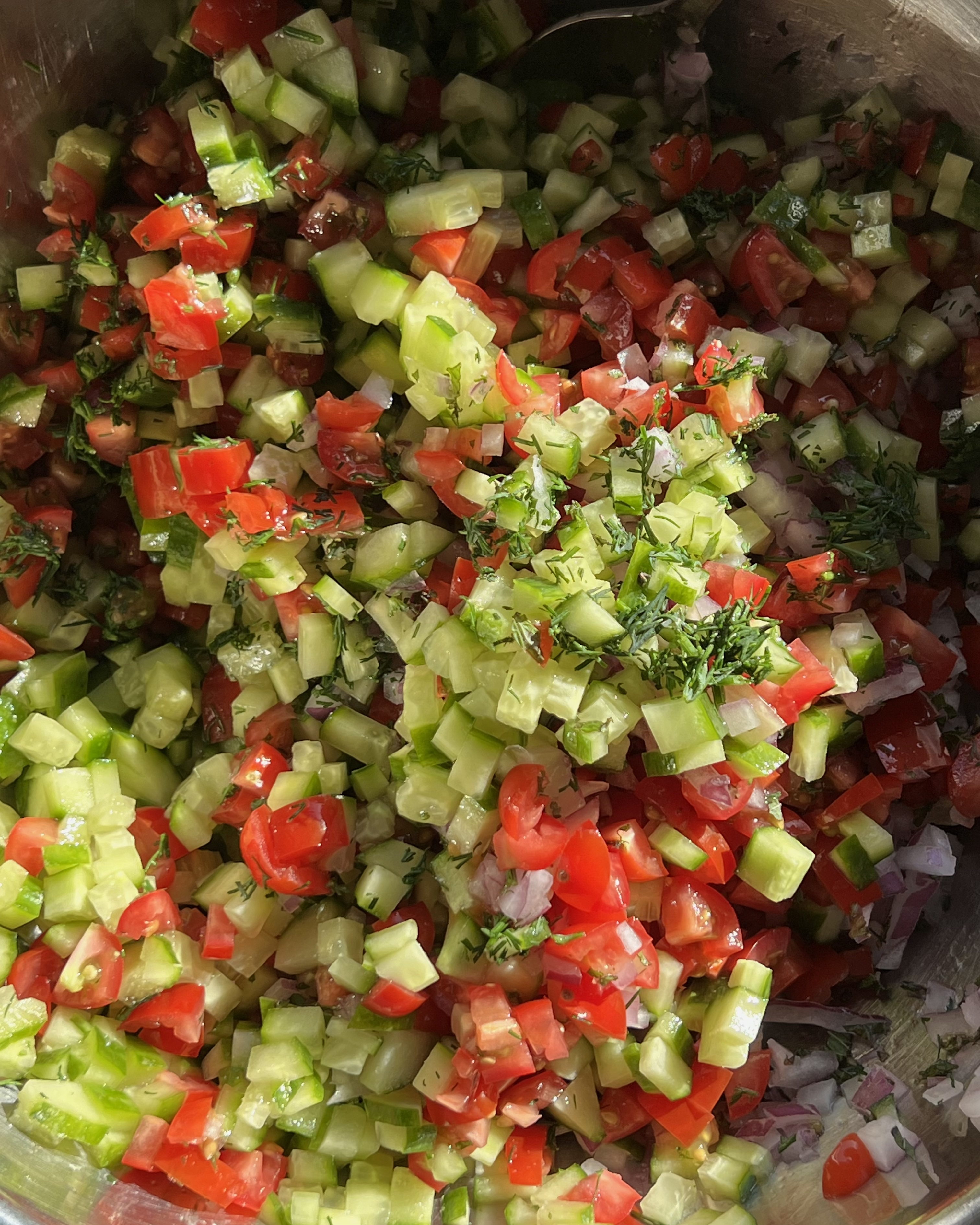 shirazi salad in a bowl