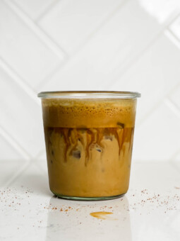 iced coconut sugar shaken espresso in a glass jar
