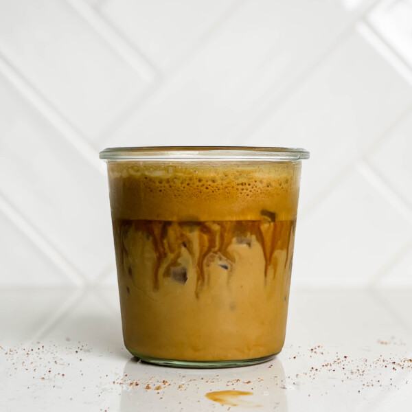 iced coconut sugar shaken espresso in a glass jar