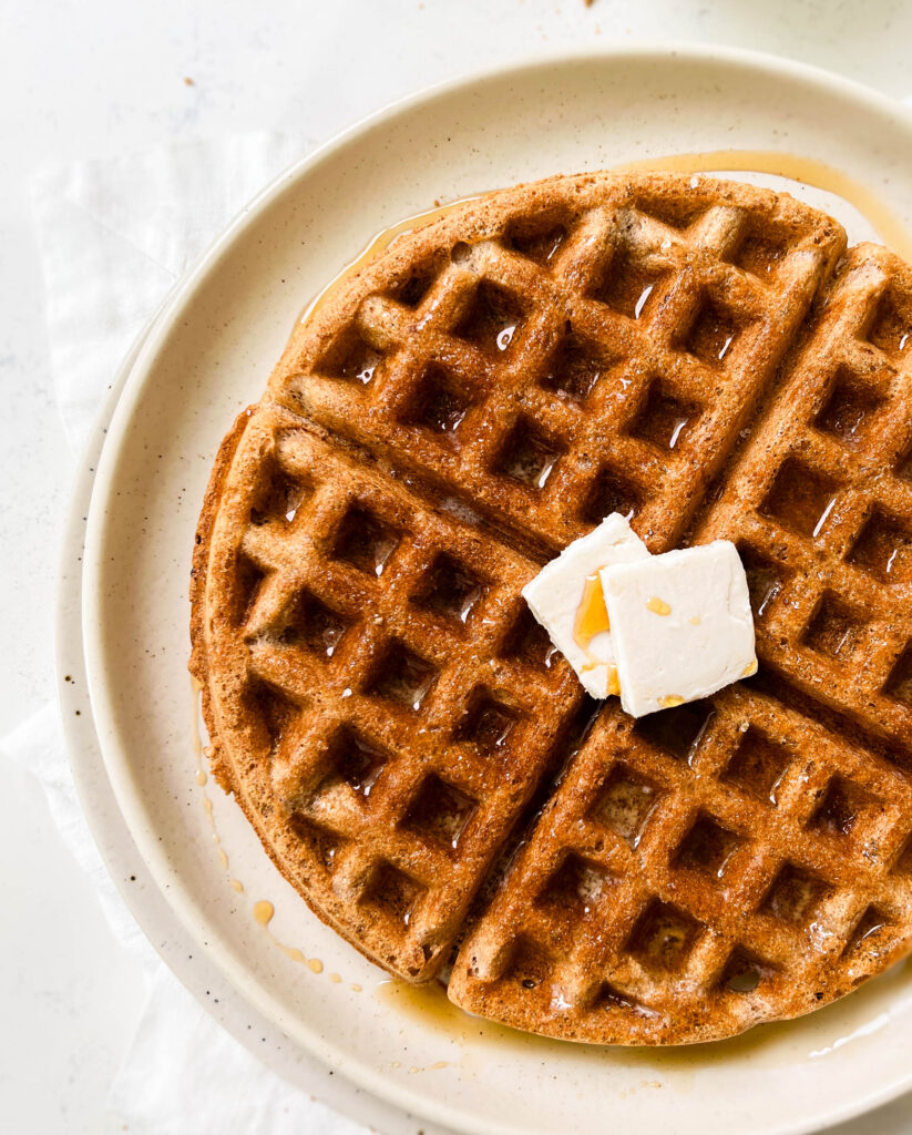 vegan waffle on a beige plate