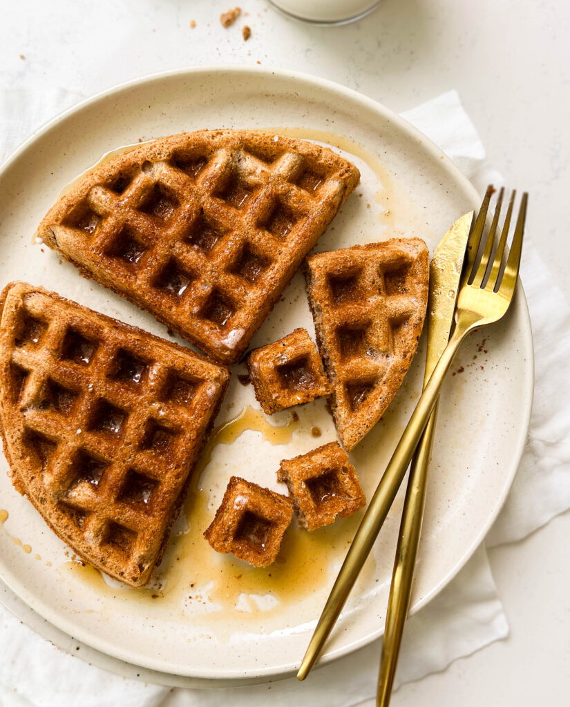 vegan waffle on a beige plate