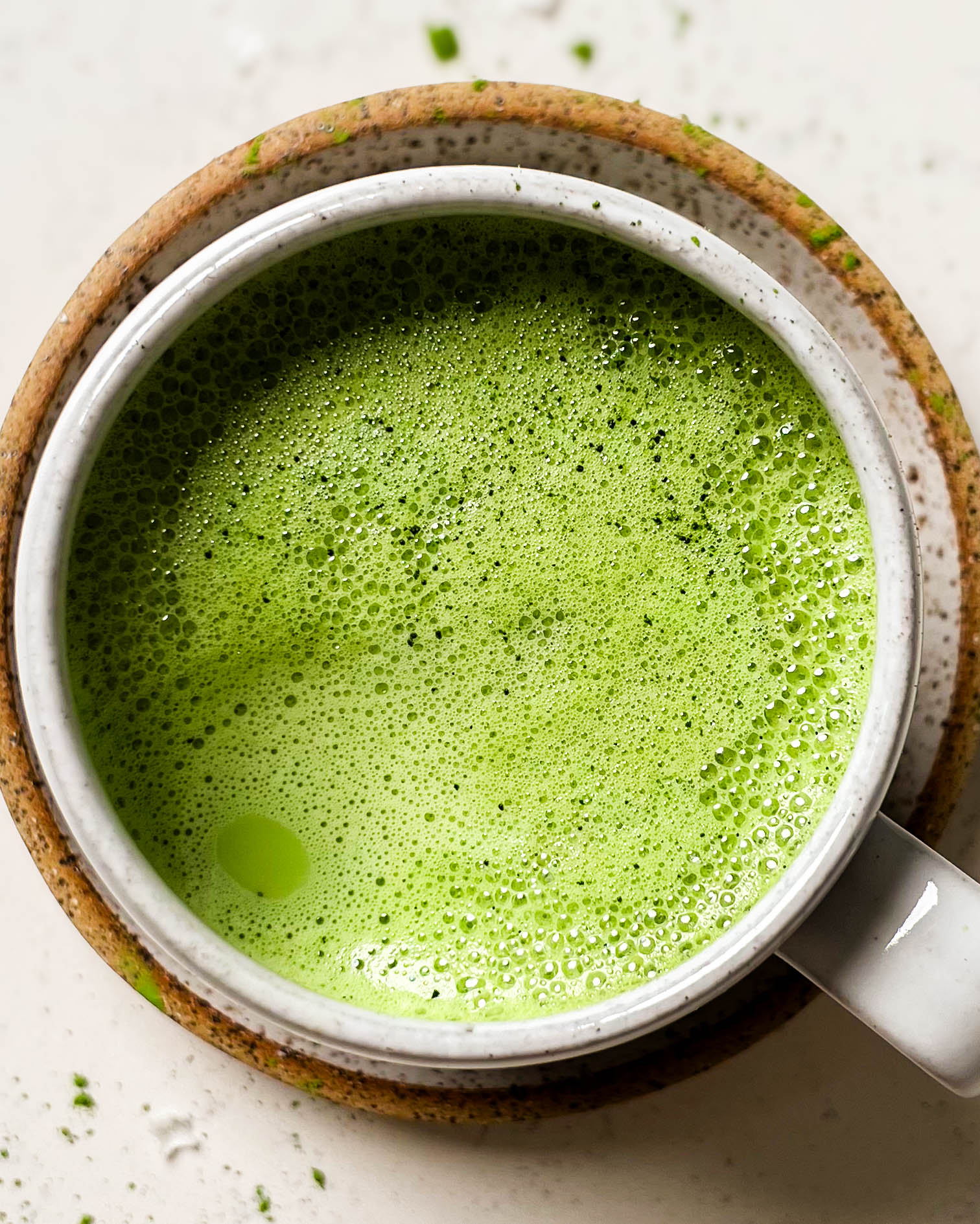 hot matcha latte in a cup