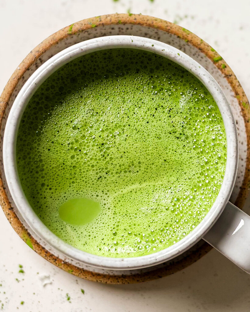 hot matcha latte in a cup
