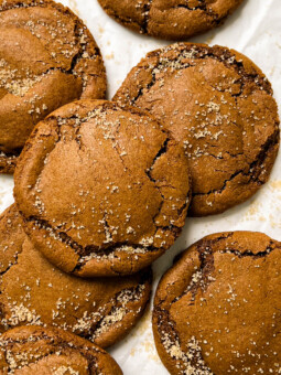 chewy gingerbread cookies on parchment paper
