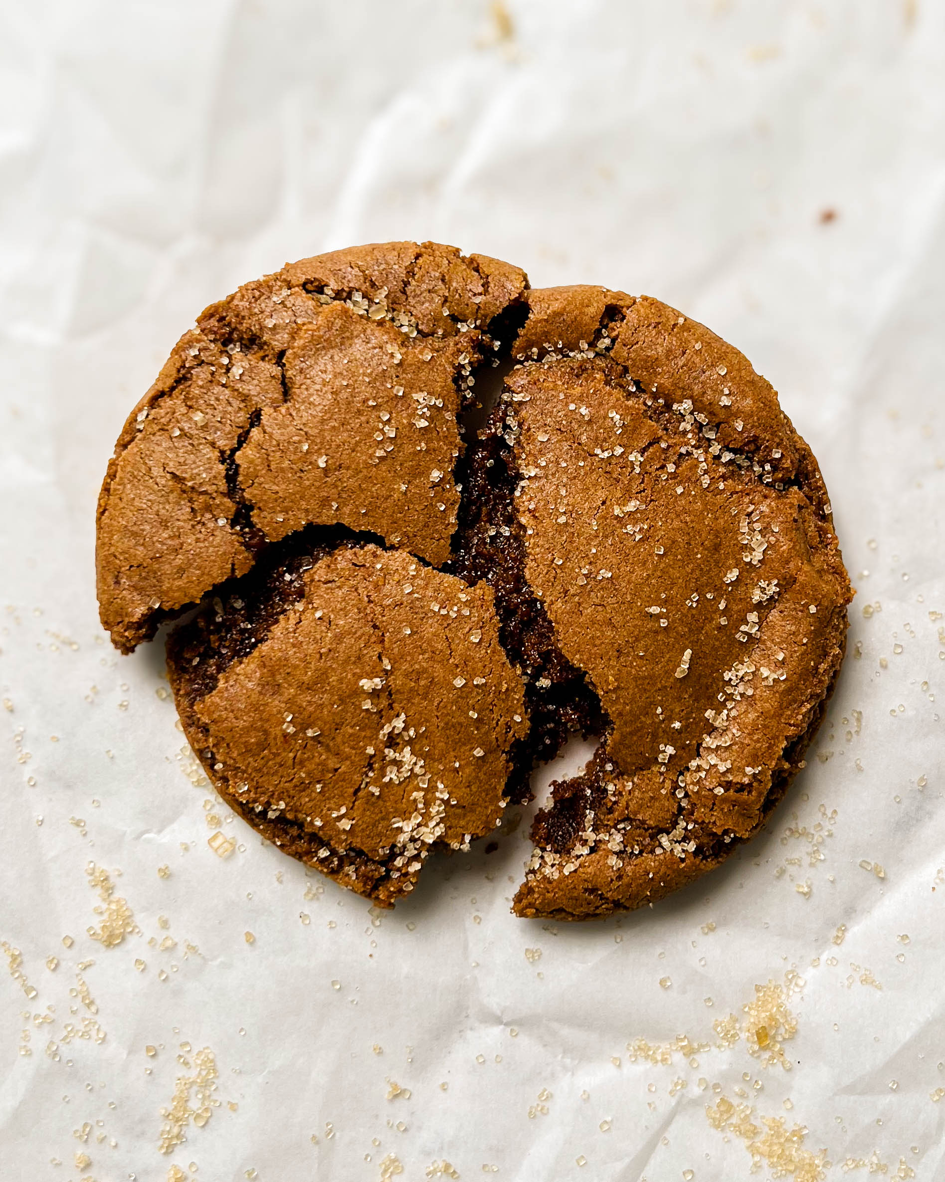 chewy gingerbread cookies on parchment paper