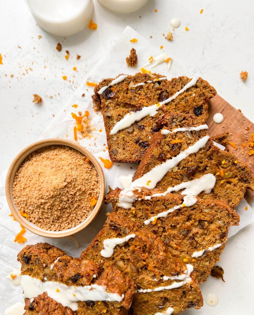 slice of carrot cake banana bread on a plate