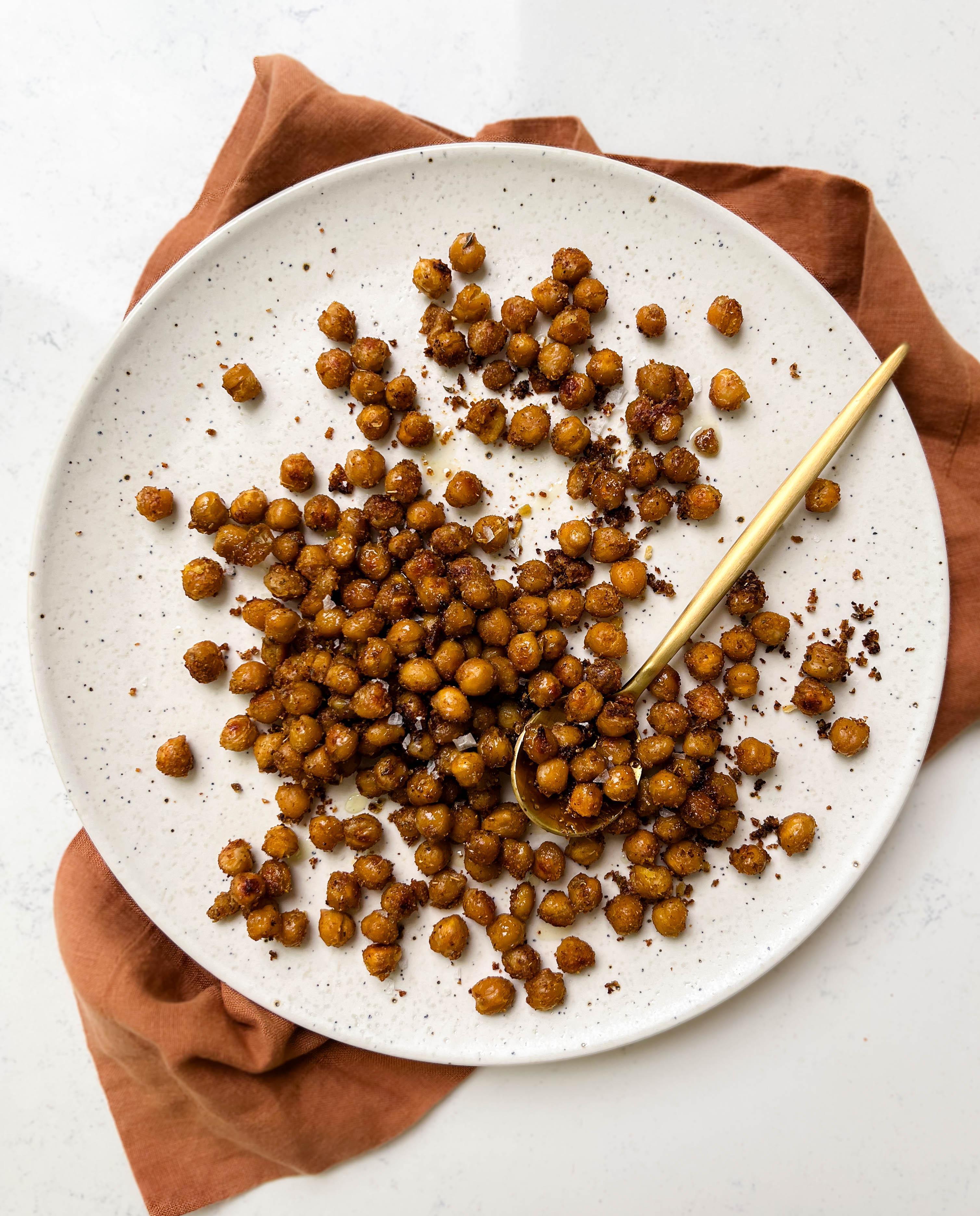 a plate of crispy roasted chickpeas