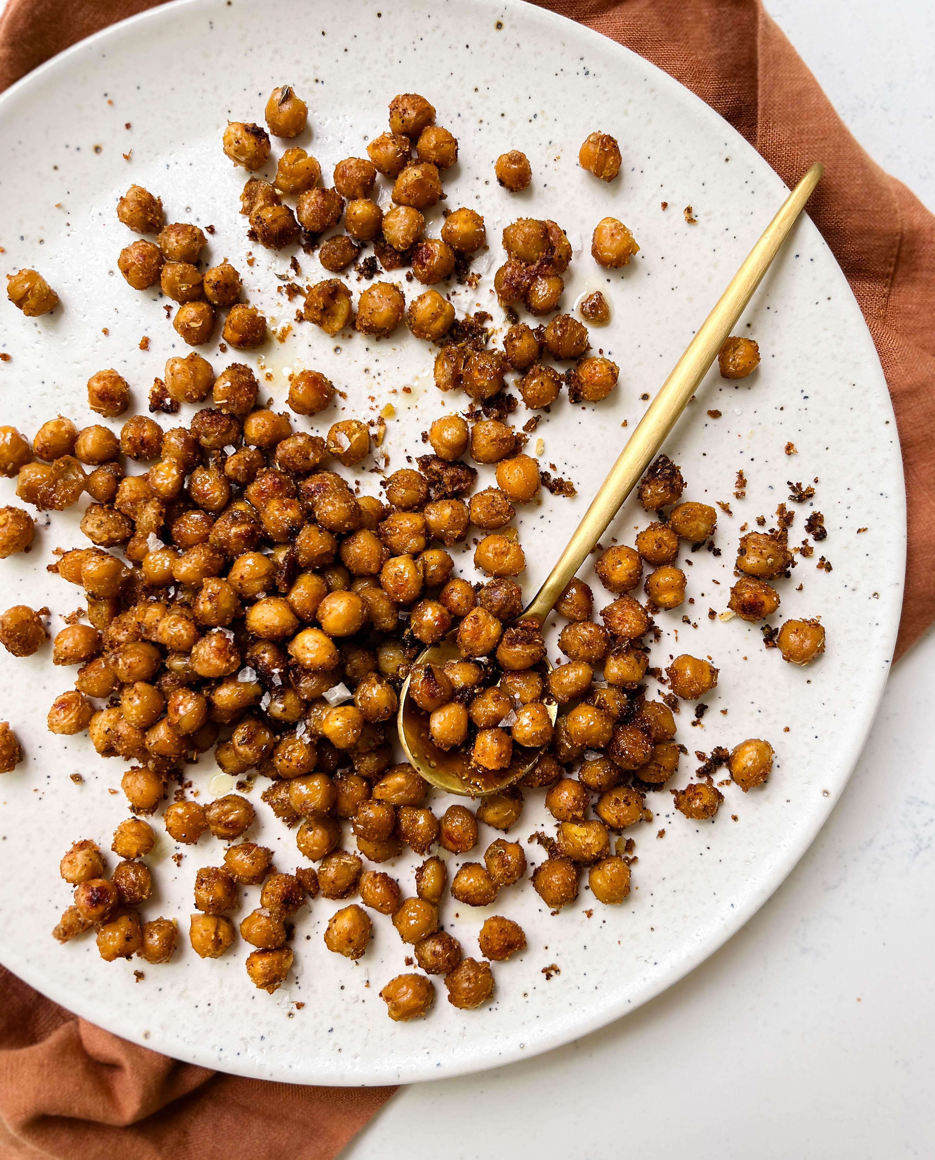 a plate of crispy roasted chickpeas