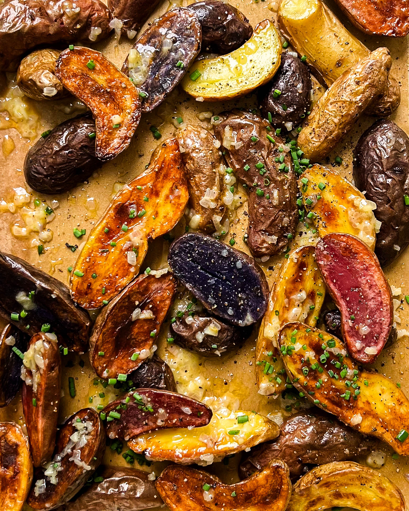 roasted fingerling potatoes on a sheet pan