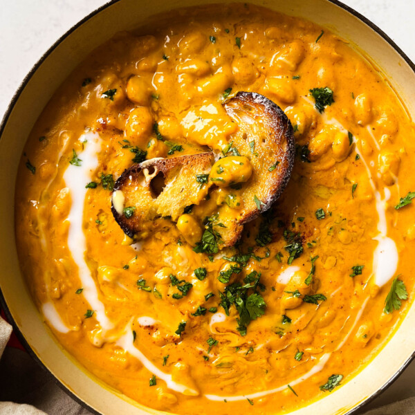 butternut squash butter bean curry in a large pan