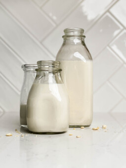 homemade nut milk in a glass jar