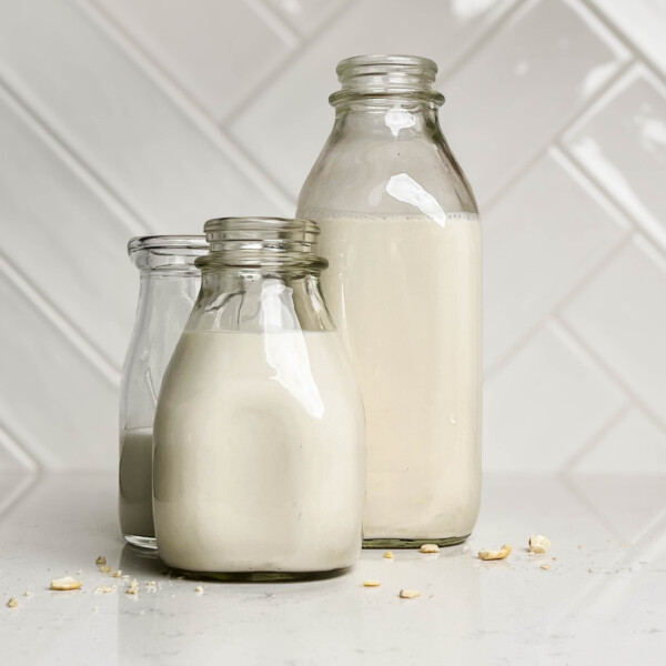 homemade nut milk in a glass jar