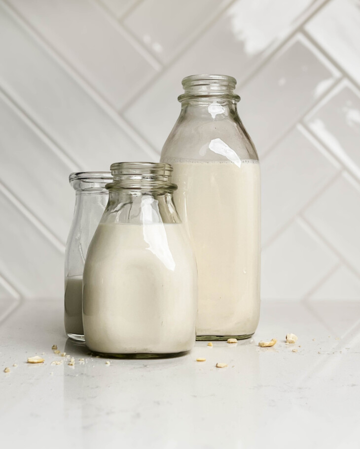 homemade nut milk in a glass jar