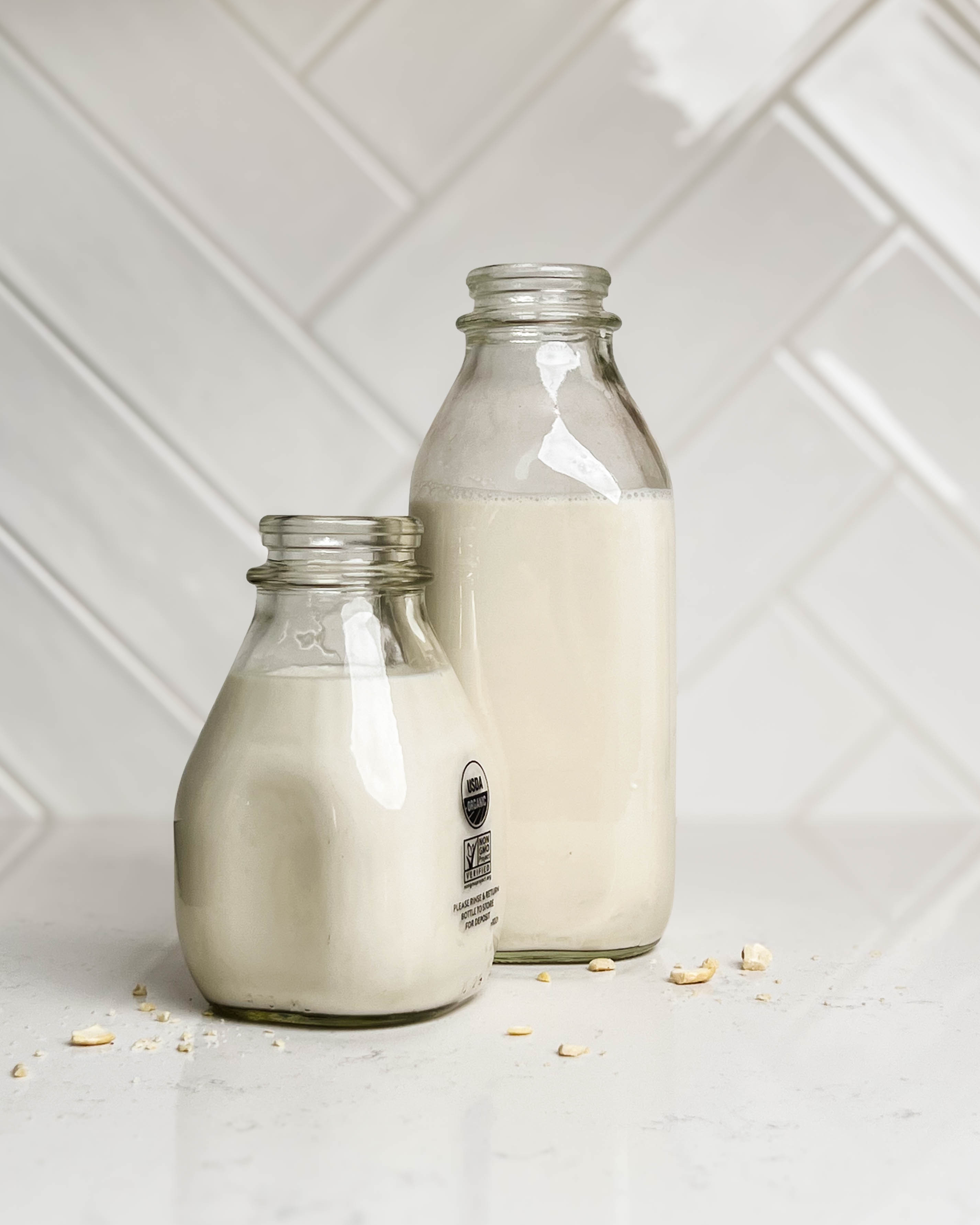 homemade nut milk in a glass jar