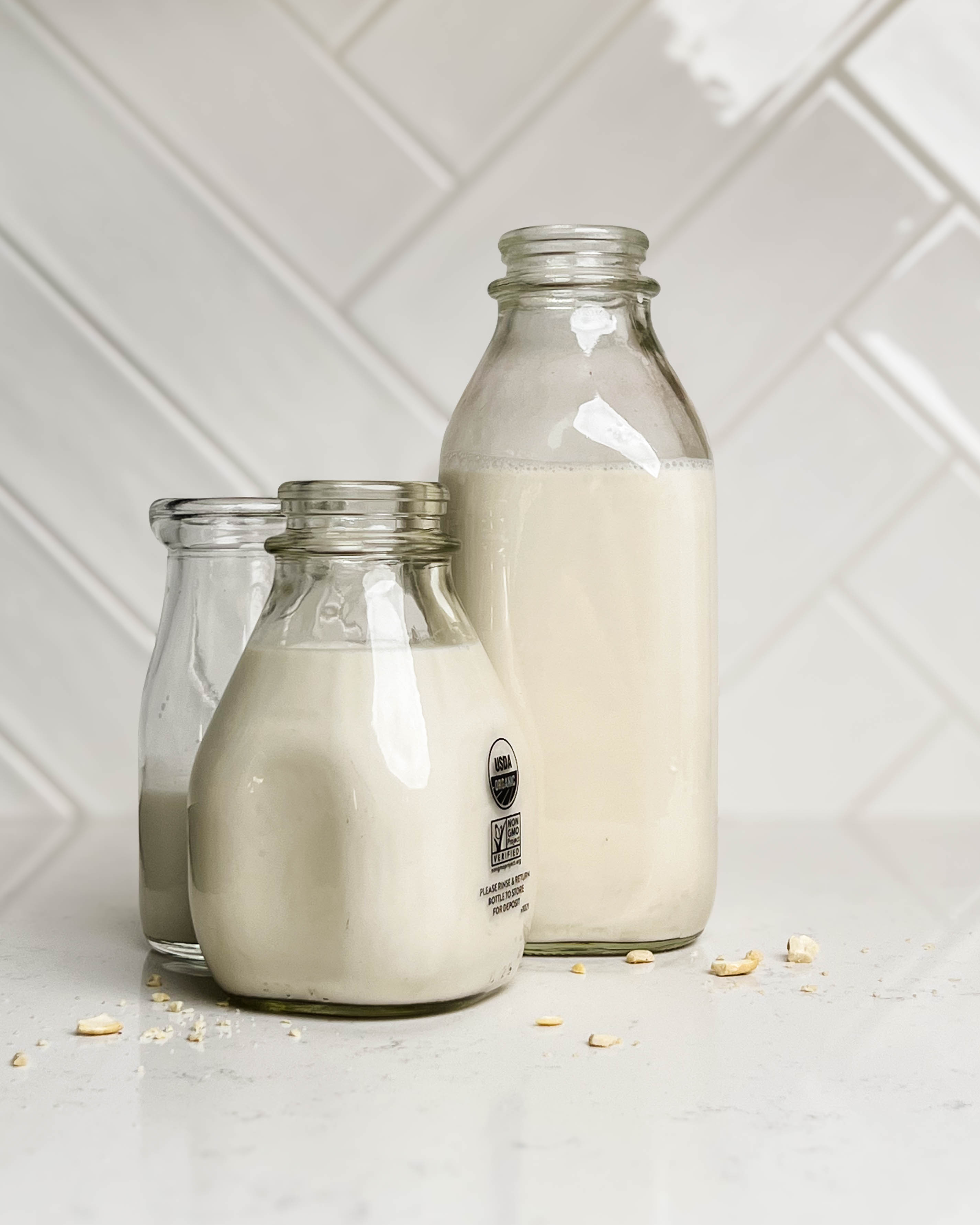 homemade nut milk in a glass jar