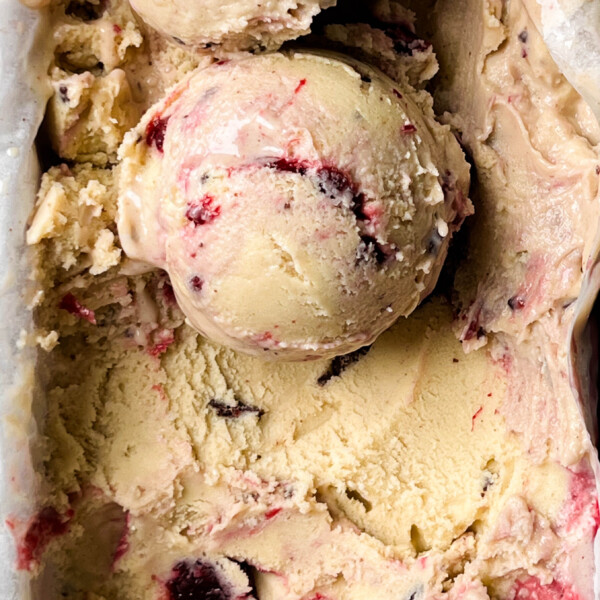 cherry vanilla ice cream in a container