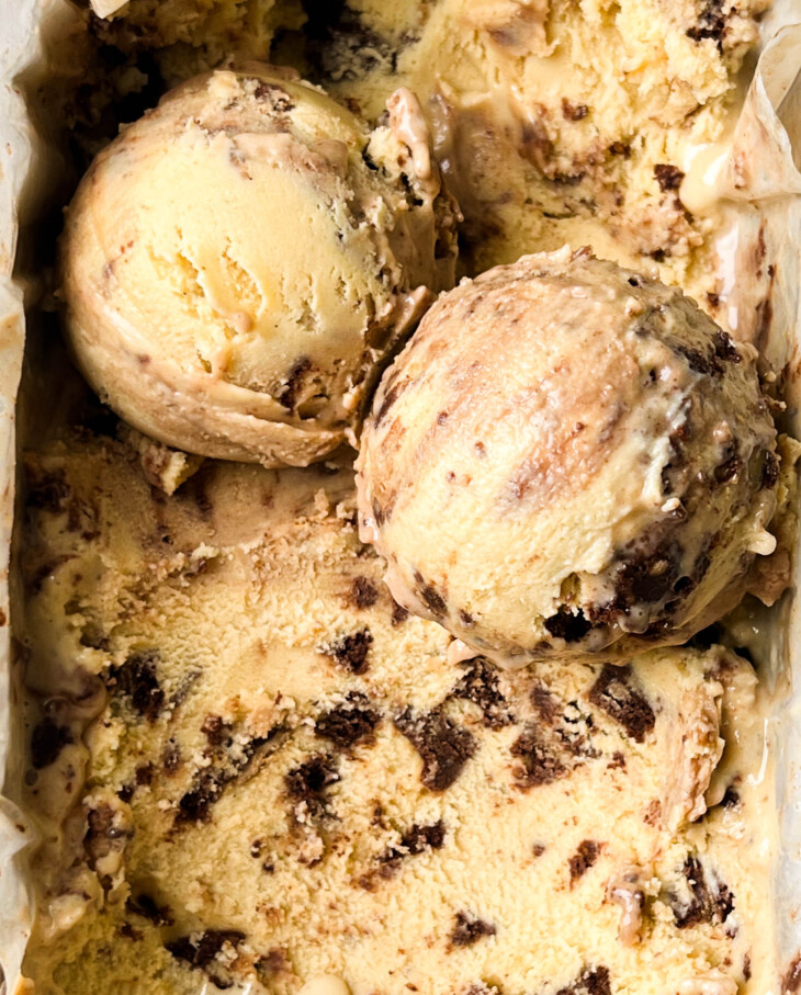 two scoops of cookies and cream ice cream